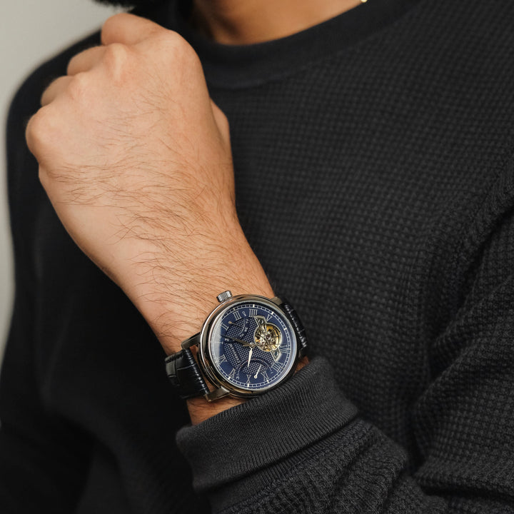 Heritage Longcase Double Retrograde Calendar Open Heart Automatic Blue / Genuine