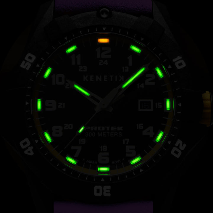 Kenetik Carbon Composite Dive CARBON CASE/BLACK&ROSE DIAL/GREEN STRAP Black-Pink