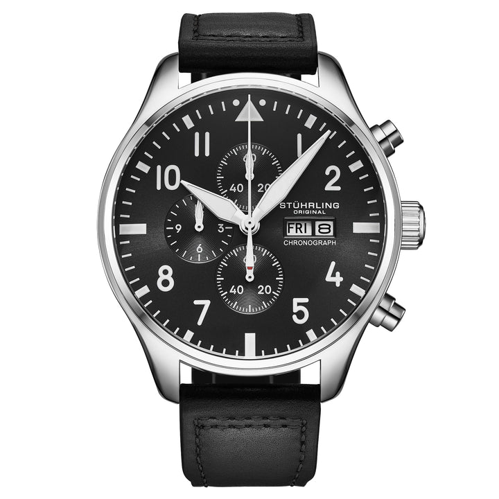 Navigator Chrono Jet Black Sunray Dial/Black Leather Strap | Black Dial