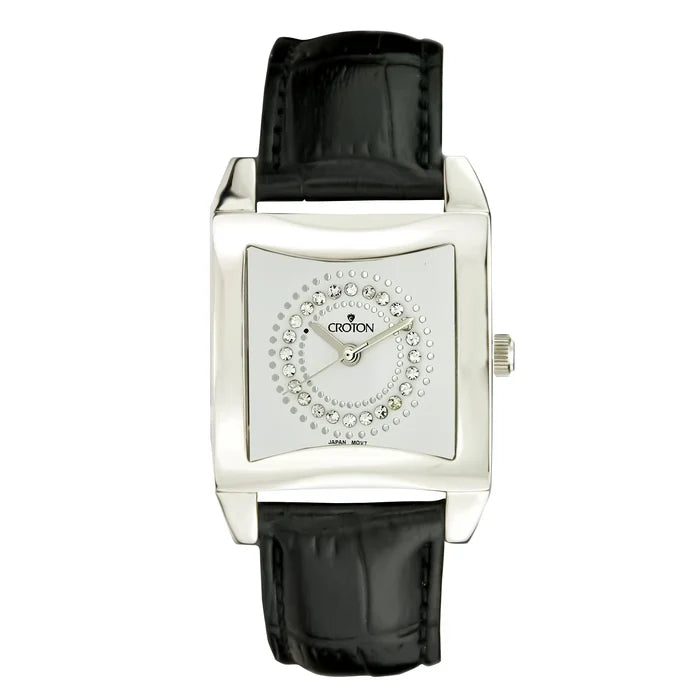 Ladies All Stainless Steel Square Dial Quartz Watch with Leather Strap  |  Dial