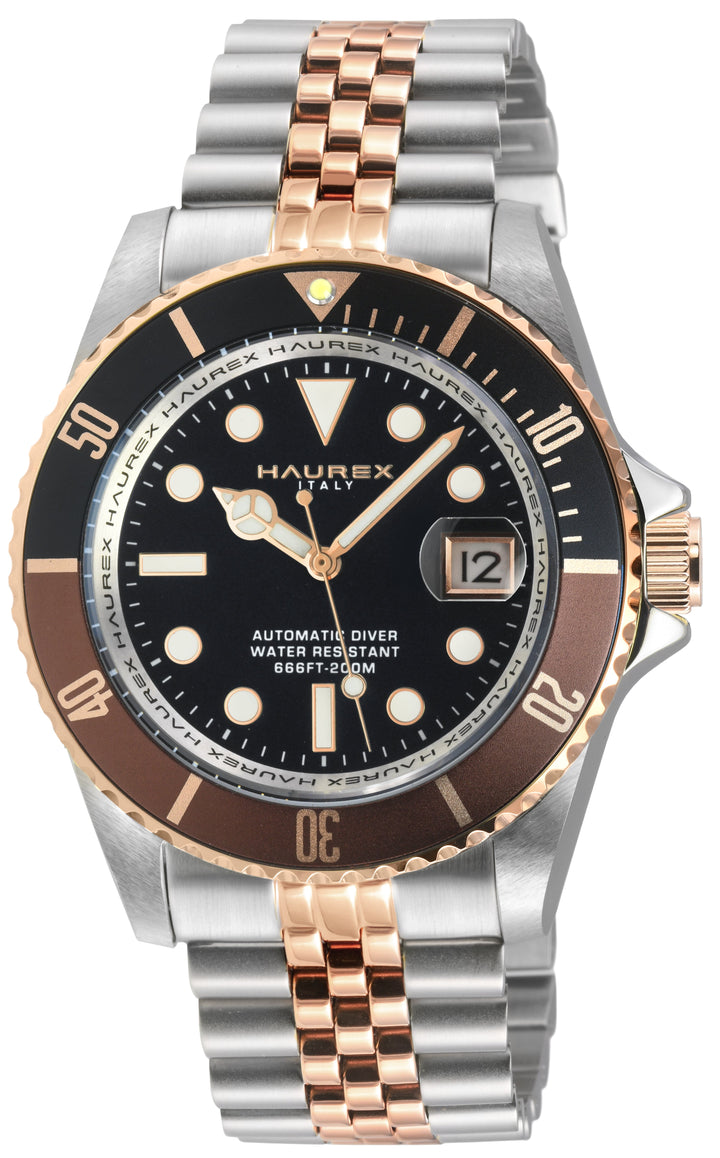 Eterno SS/IPRG Case, Black/Brown Bezel, Black Dial,  SS/IPRG Two toned Stainless