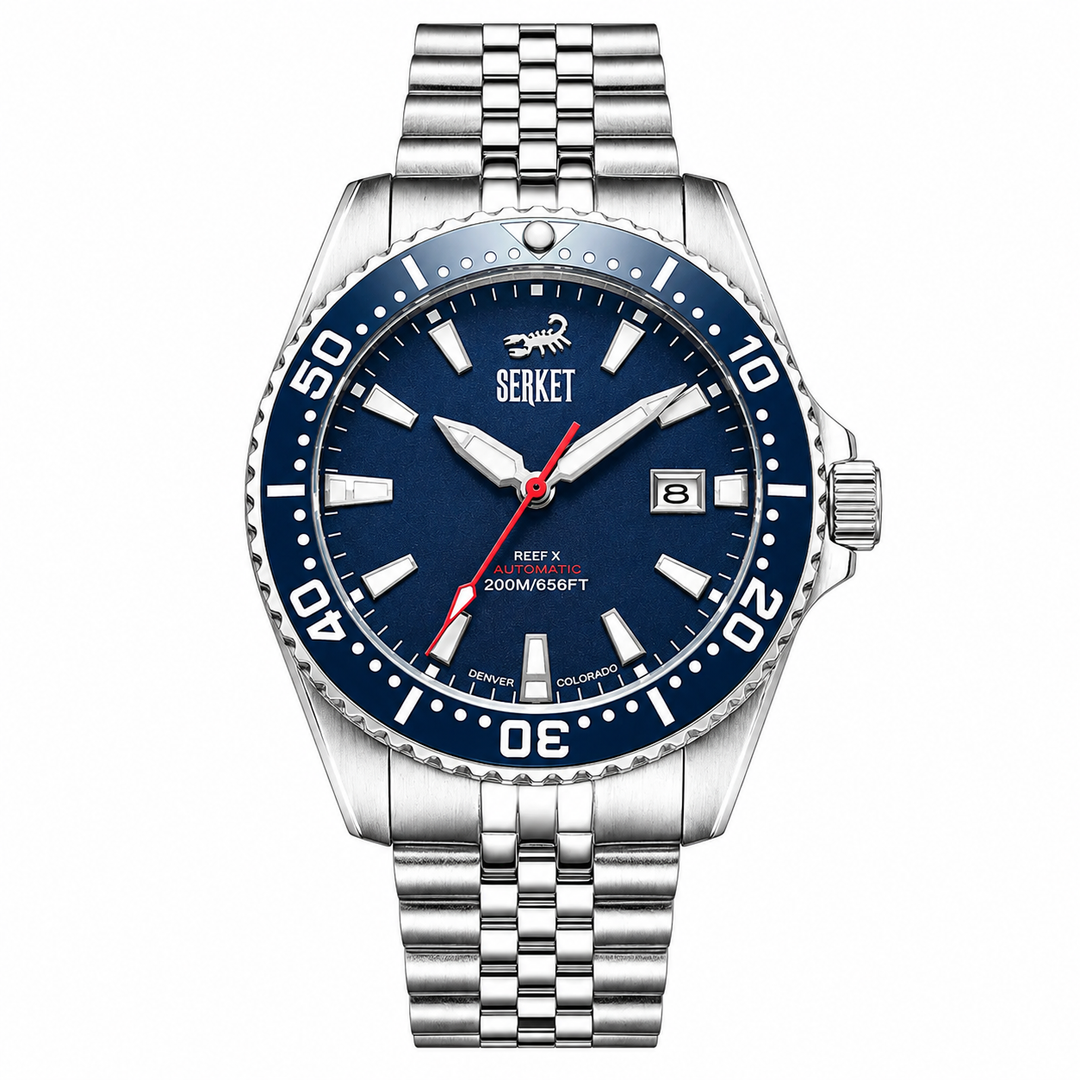 Reef X Diver Navy Blue 43mm 5-Link Bracelet Navy Blue Dial