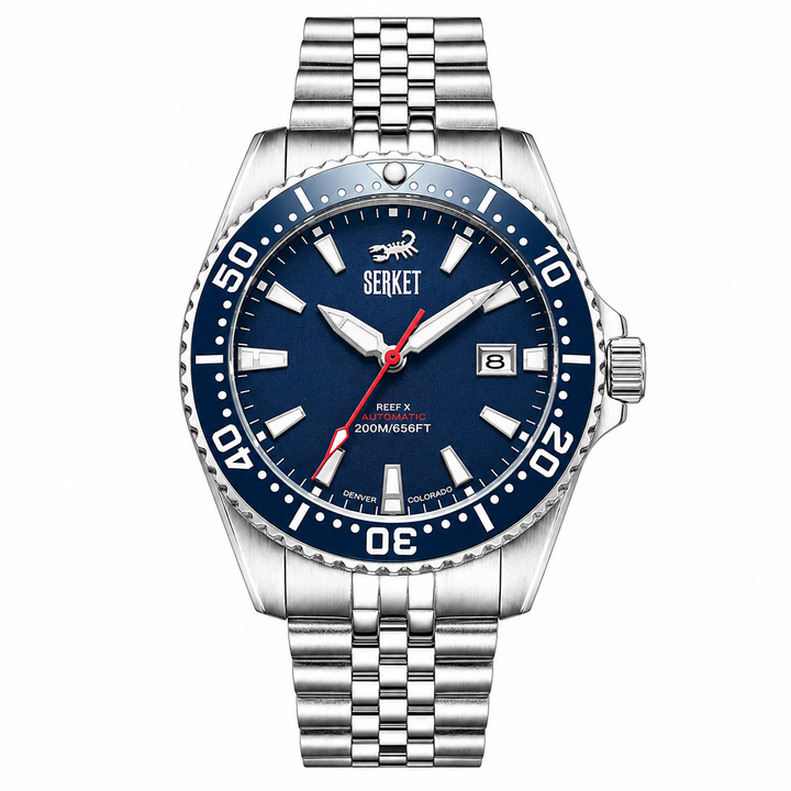 Reef X Diver Navy Blue 43mm 5-Link Bracelet Navy Blue Dial