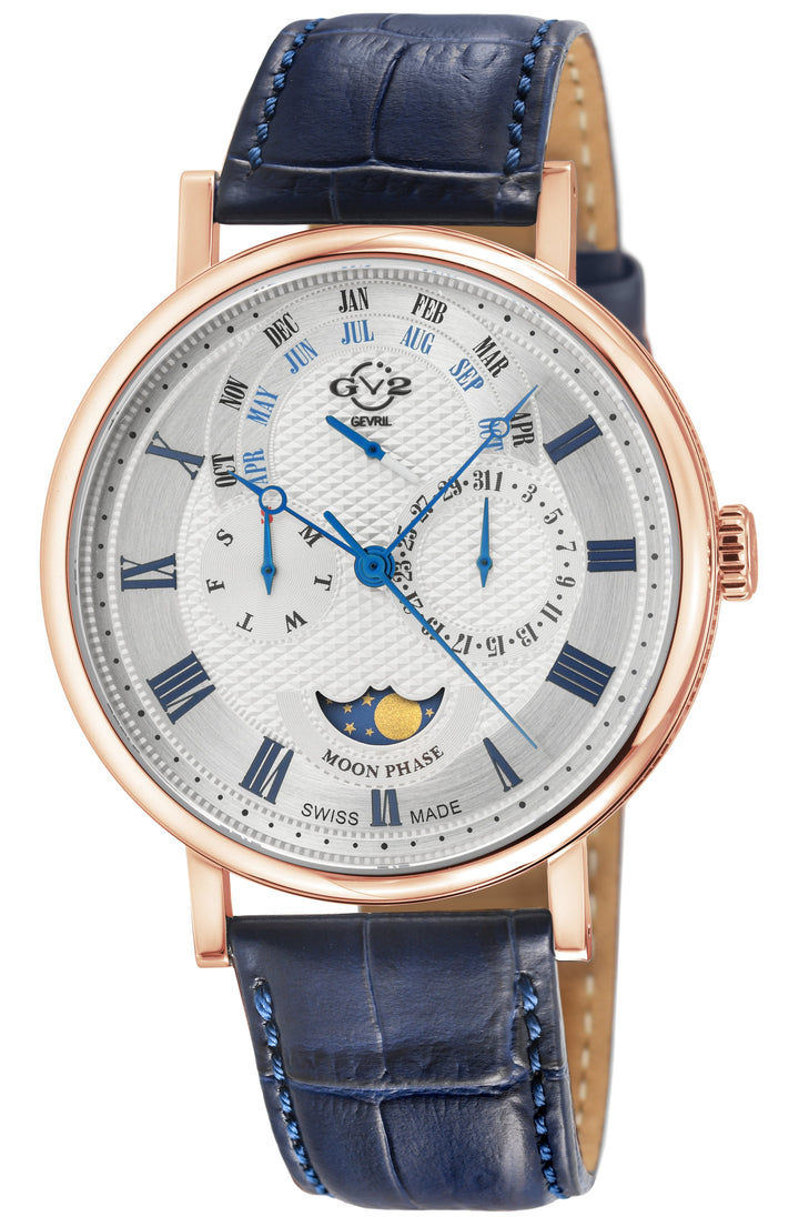 Maestro GV2 Swiss Quartz, IPRG Case, White Dial, Blue Italian Leather Strap | Wh