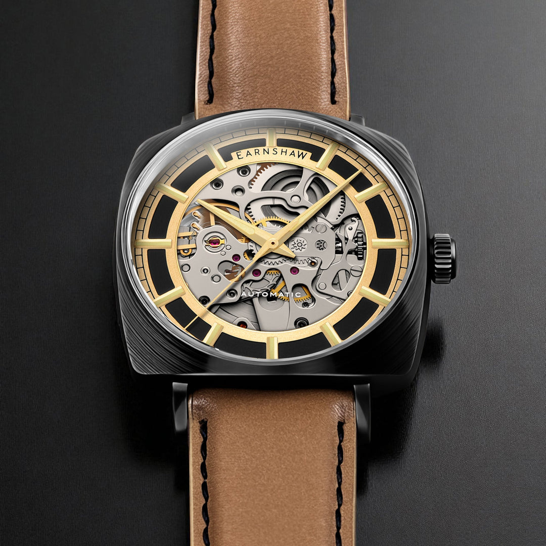 City Of London Moorgate Skeleton Automatic Gold / Genuine Leather Strap | Gold D