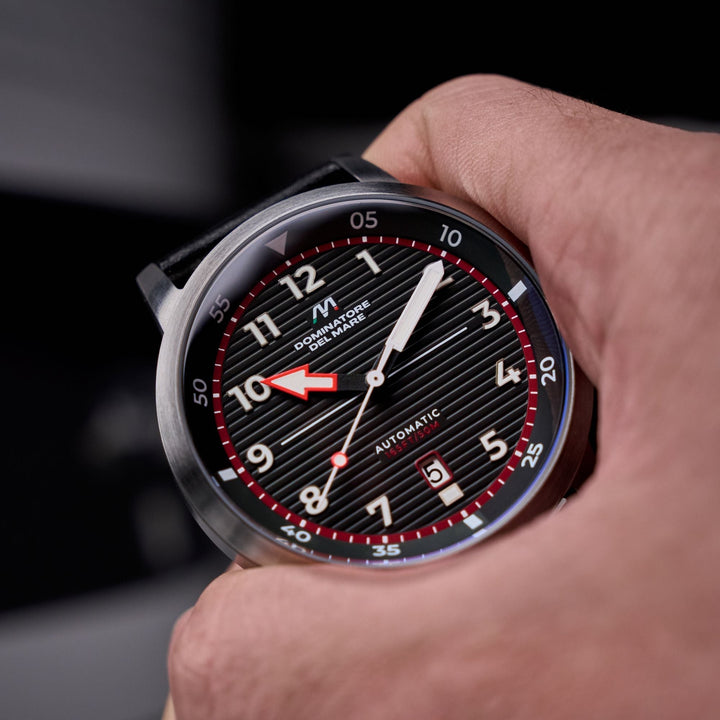 Camogli Automatic Black / Black & Red Leather | Black Dial