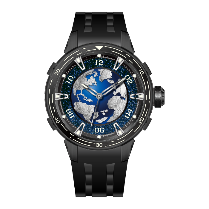 Celestial Blue And Silver Dial Black Rubber Strap 40.2mm Blue-Silver Dial