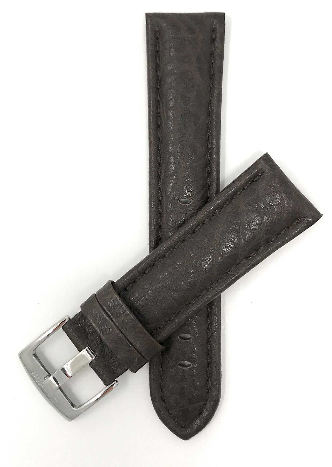 501 | 26mm Brown Leather Watch Band - Buffalo Pattern - Padded 26mm / Brown / Si