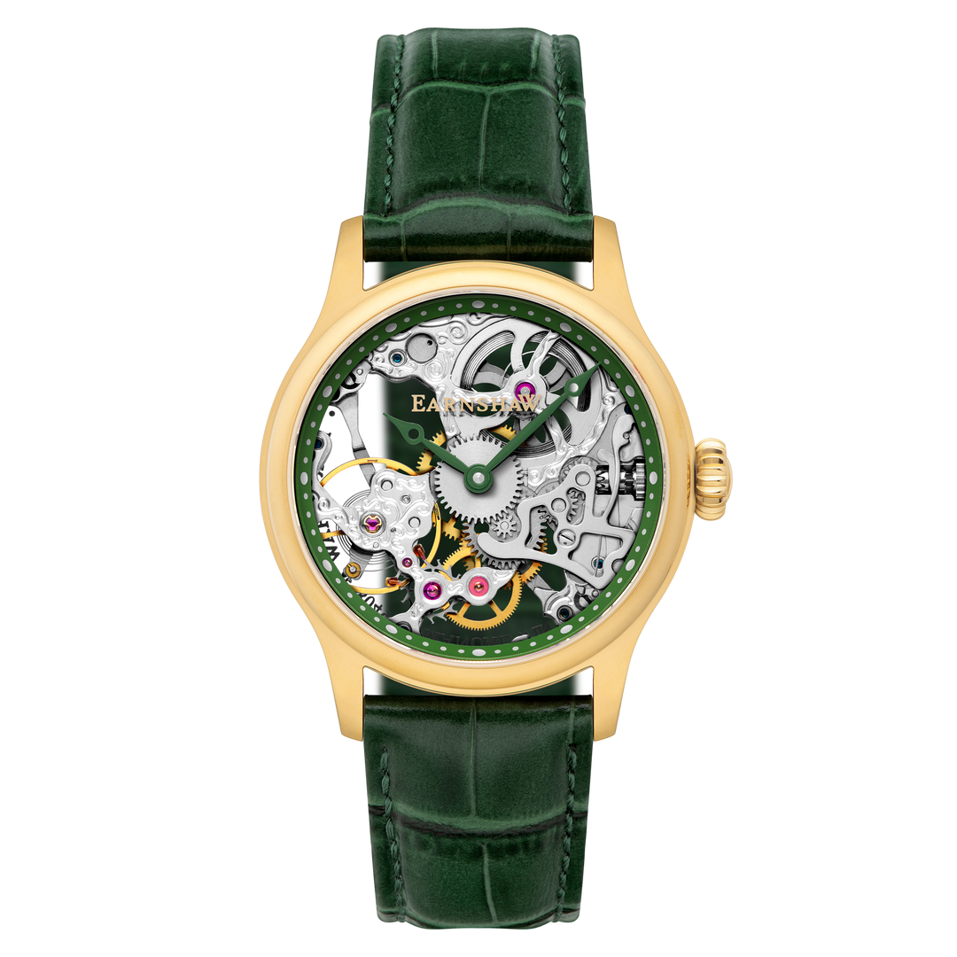 Bauer Mechanical Skeleton Silver / Genuine Leather Silver Dial