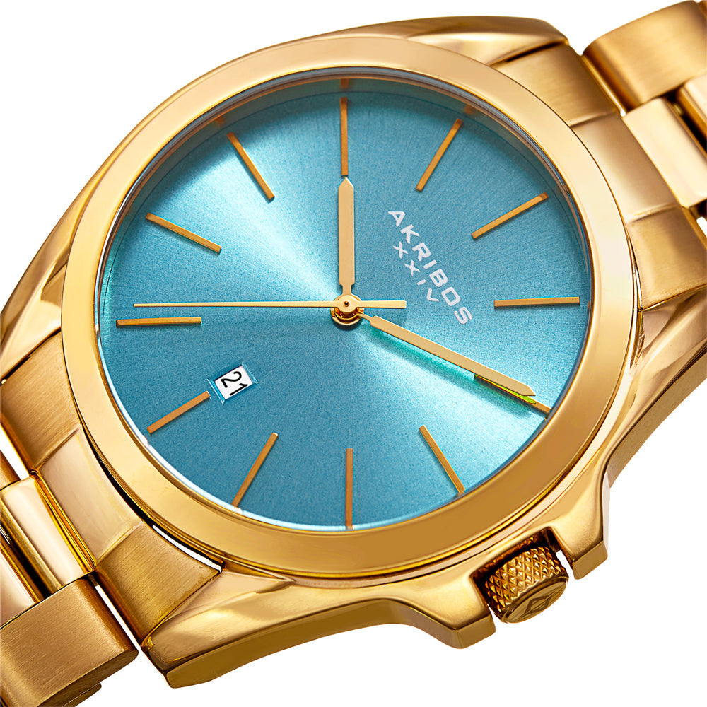 Casual-AK948YGTQ Gold/Stainless Steel | Blue Dial
