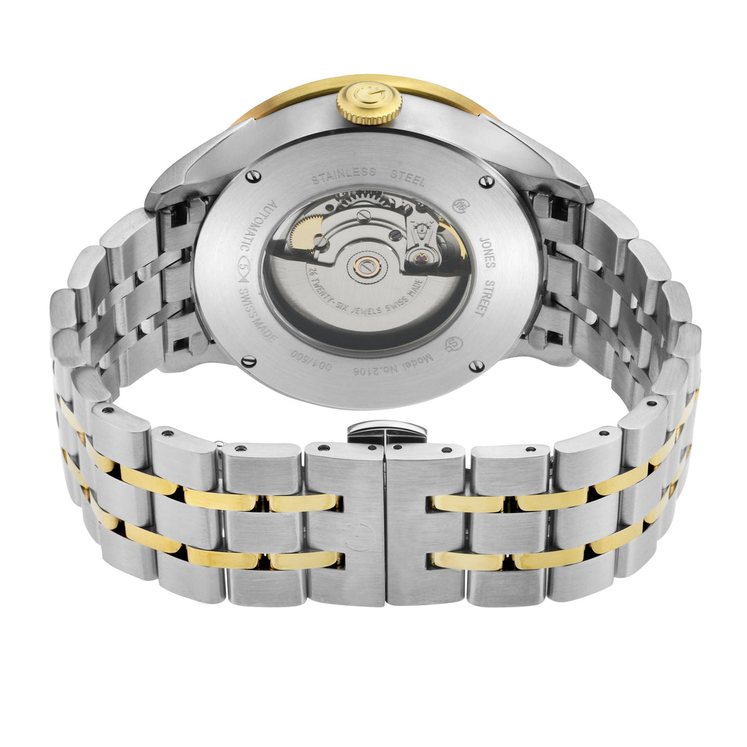Jones Swiss automatic SW200 single handed watch Silver dial Two-tone | Silver Di