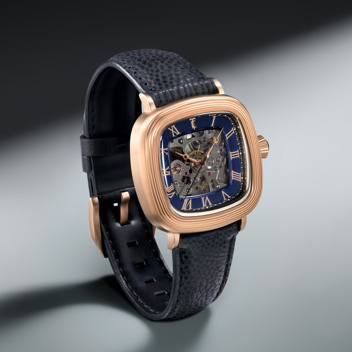 Heritage Chester Skeleton Automatic Rose Gold & Blue / Genuine Leather | Blue Di