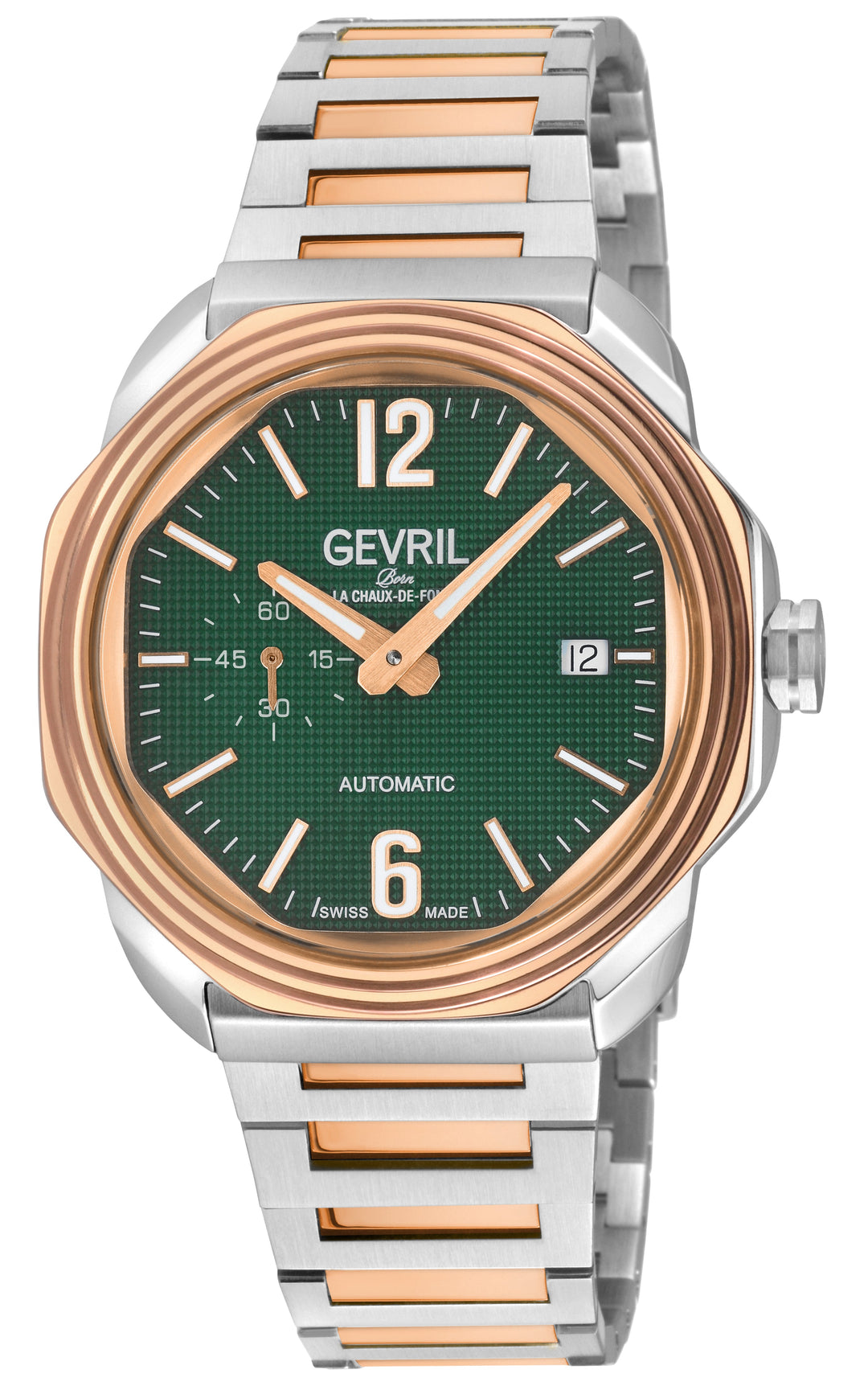 Roosevelt Gevril SS Case, IPRG Bezel, Green checkered dial, SS/IPRG Bracelet. | 