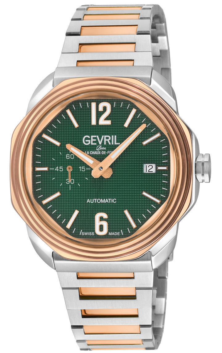 Roosevelt Gevril SS Case, IPRG Bezel, Green checkered dial, SS/IPRG Bracelet. | 