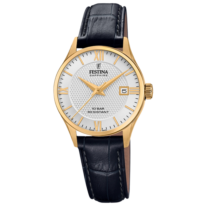 Swiss Made Silver / Leather Silver Dial