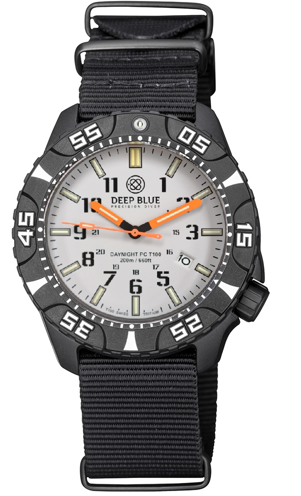 DAYNIGHT POLY CARBON CASE TRITIUM AUTOMATIC 44MM BLACK WHITE BEZEL - WHITE GREY 