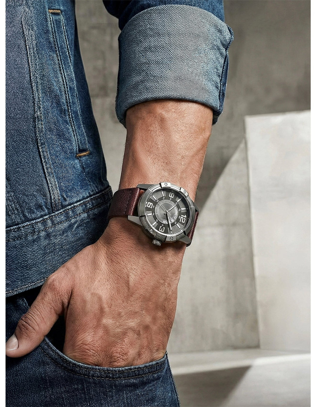 Constructed Gray Dial / Brown Leather Strap Gray Dial