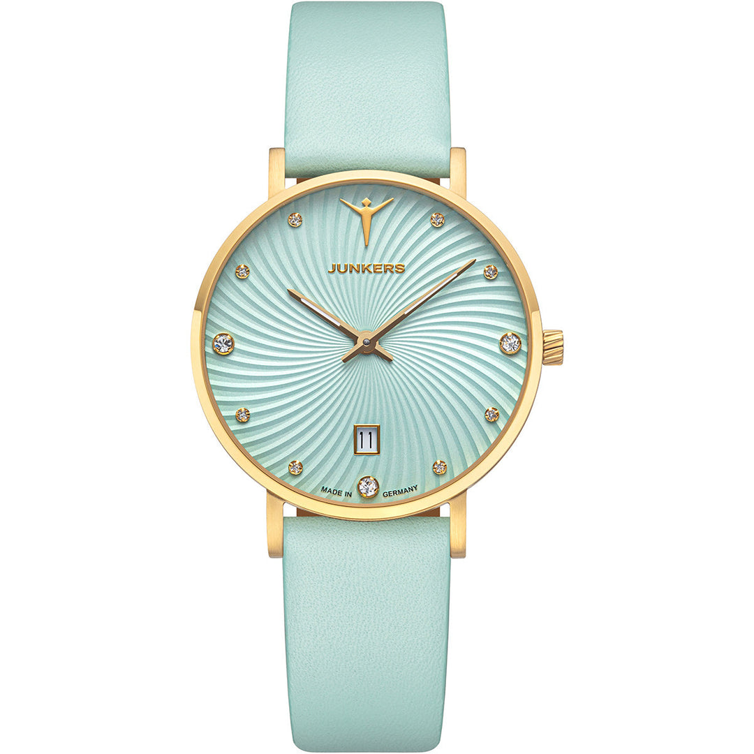 Junkers Annelise 34 Green Wave Dial / Green Leather Strap Green Dial