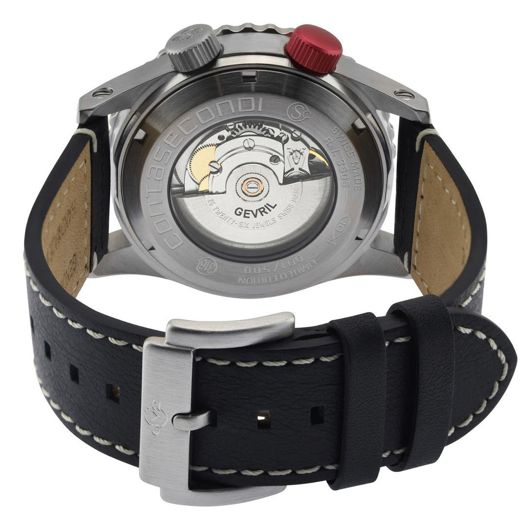 Contasecondi GV2 Contasecondi Men's Black/Red Dial Black Calfskin Leather Watch 