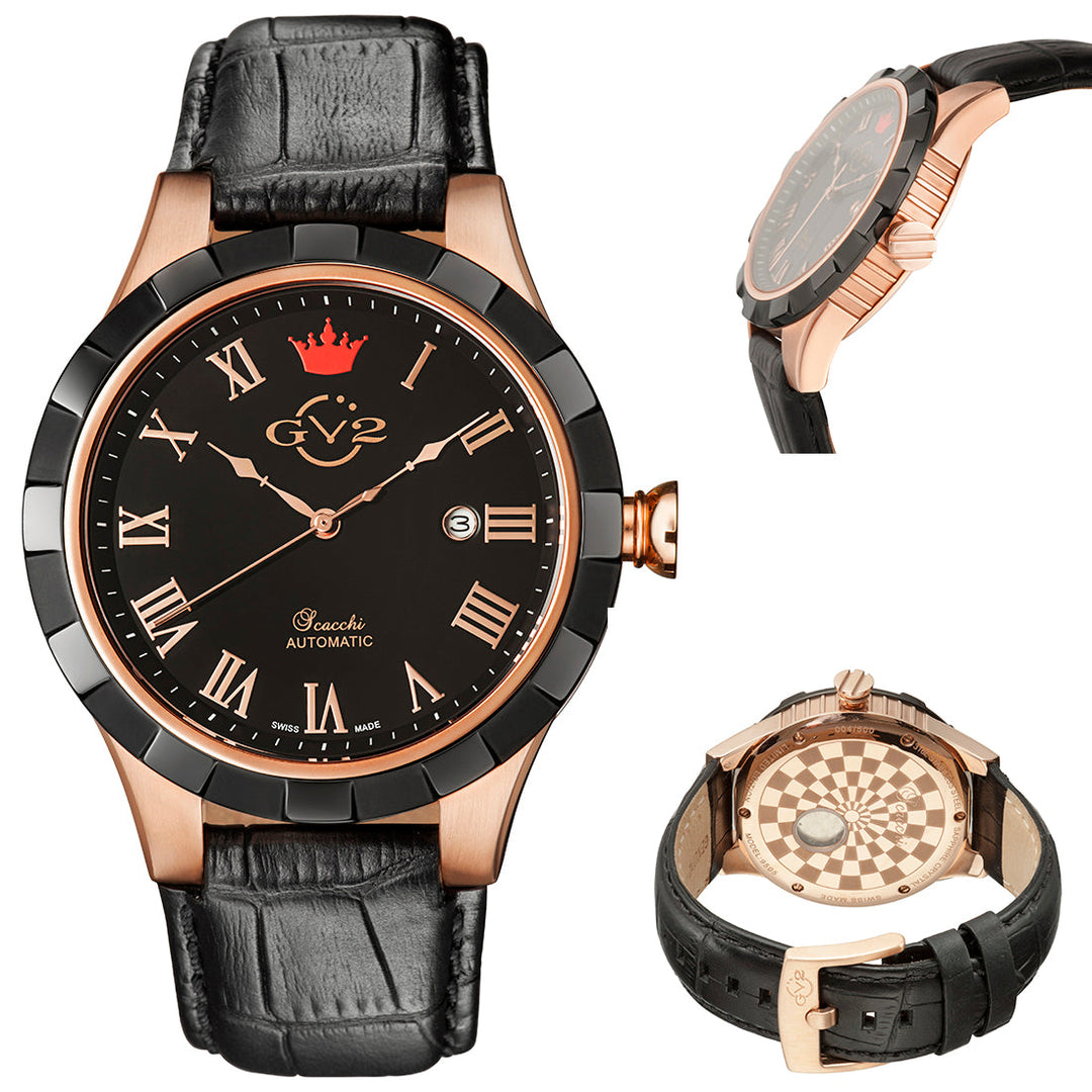 Scacchi GV2 By Gevril Scacchi Men's Black Dial Calfskin Leather Automatic Watch 