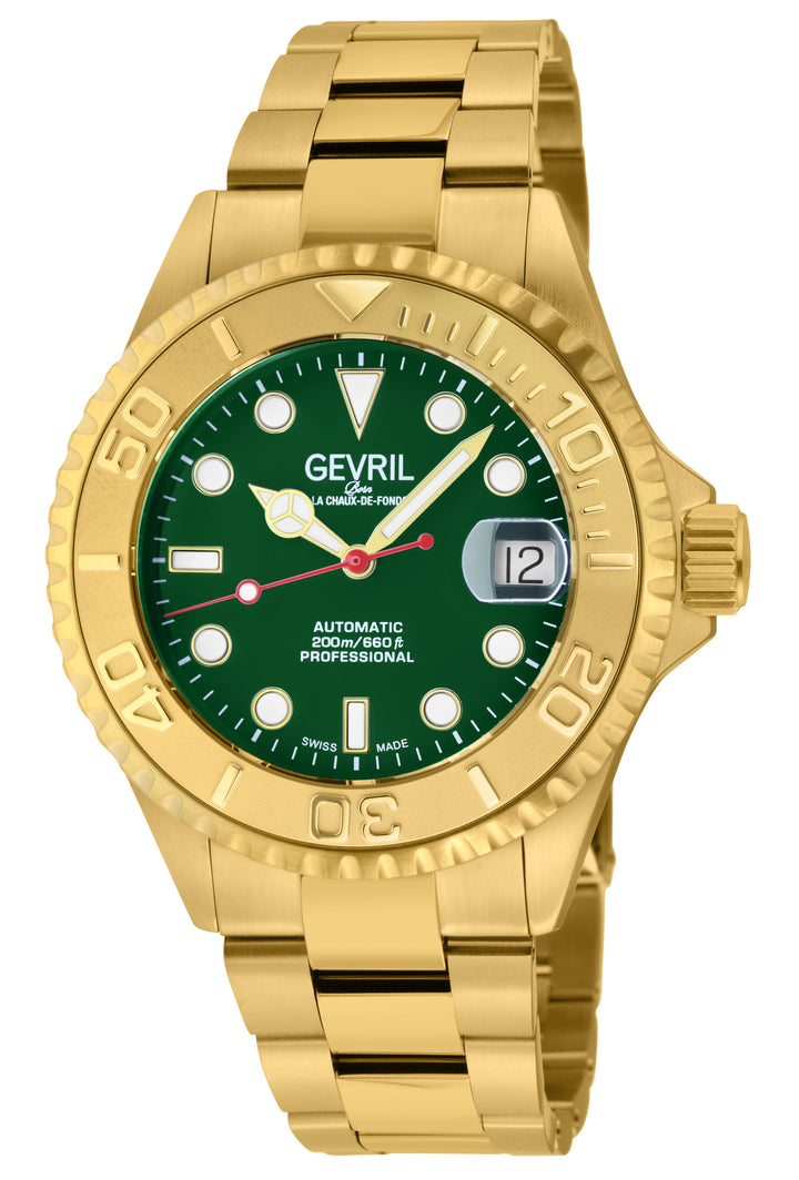 Wall Street Gevril Swiss Made SW200 IPYG Steel Rotating Bezel watch, Gold bezel,
