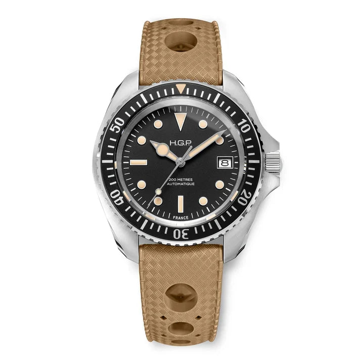 Diver 200M Automatic Vintage Diving Watch - Desert Strap | Black Dial