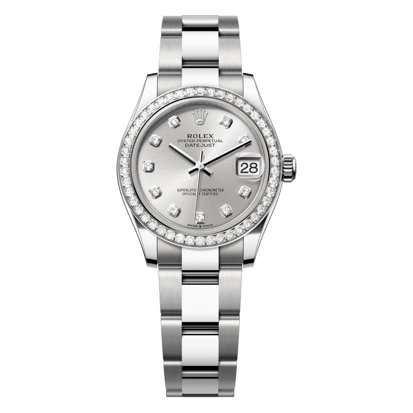 Rolex Datejust 31 278384RBR silver diamond dial on Oyster