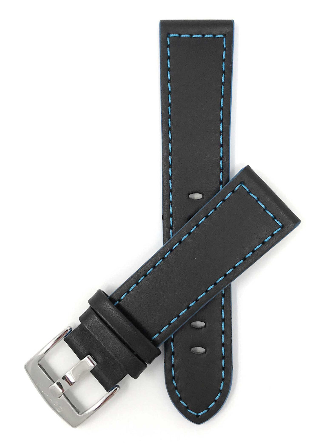 506 | 24mm Black / Blue Italian Leather Watch Band - Racer - Padded 24mm / Black