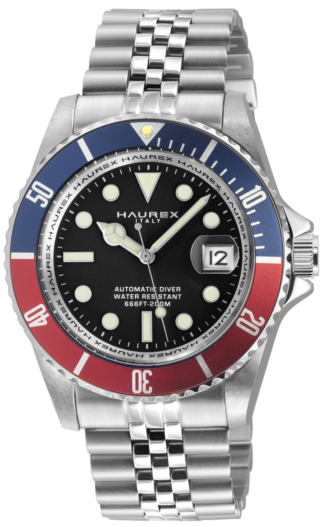 Eterno SS Case, Blue/Red Bezel, Black Dial,  316L Itainless Steel Bracelet | Bla