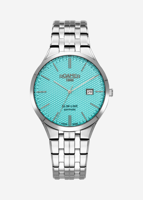 Slim-Line Classic Sky blue dial, stainless steel bracelet Sky Blue Dial