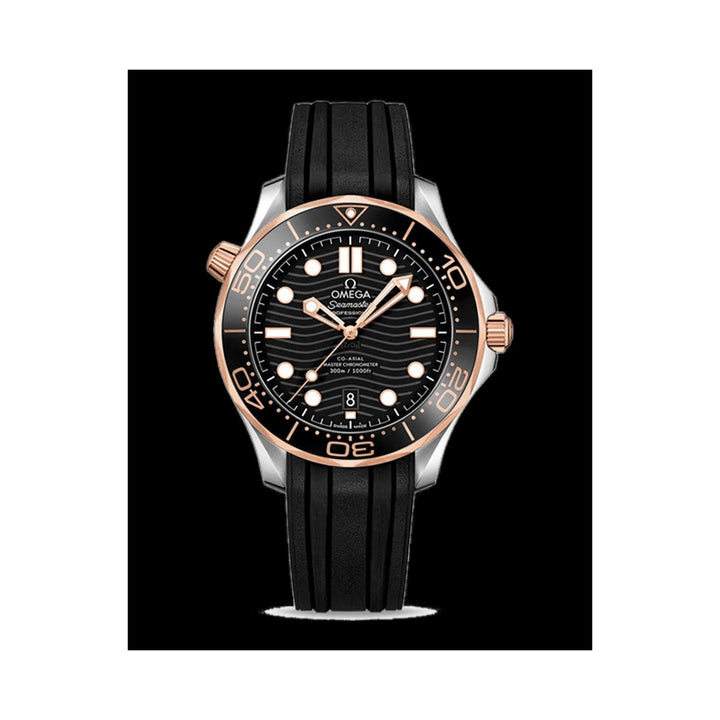 Omega Seamaster Diver 300M 42mm Steel & Sedna Gold Black Dial on Rubber