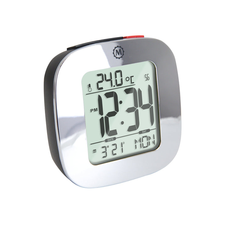 Compact Alarm Clock with Temperature and Date Clock, LCD, Alarm, Mini, Silver (2
