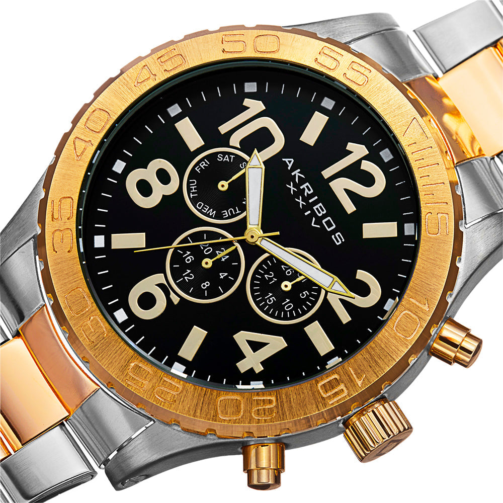 AK763TTG-Casual Silver/Gold/Stainless Steel | Black Dial