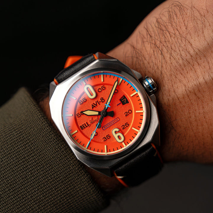 Bell X-1 Machbuster Automatic Orange / Black Hybrid leather and rubber strap | O