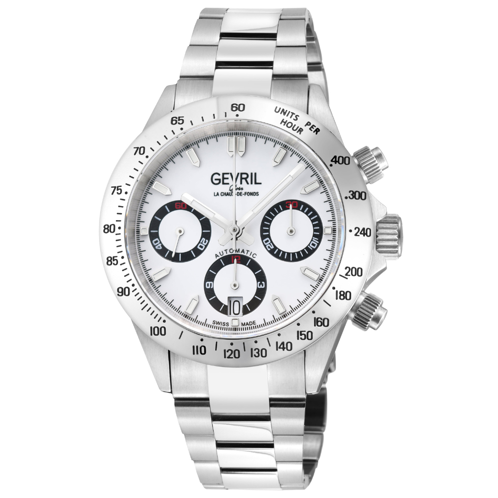 New Amsterdam Swiss made Automatic Chrono, ETA 7753, White Dial, Stainless steel