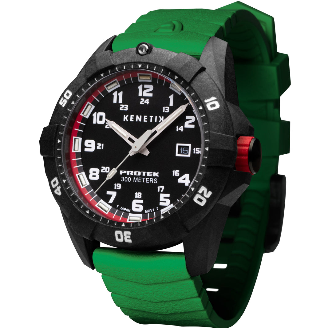 Kenetik Carbon Composite Dive CARBON CASE/BLACK&ROSE DIAL/GREEN STRAP Black-Pink