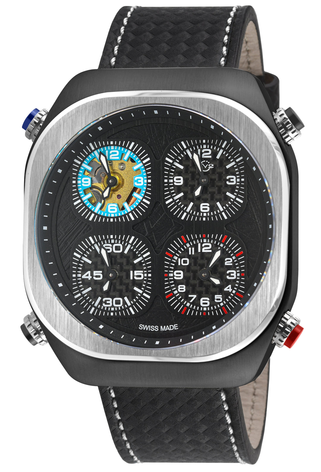 Quattro Zone GV2 Swiss Quartz, 316L Black Case, Silver Bezel, Black dial, Sub Di
