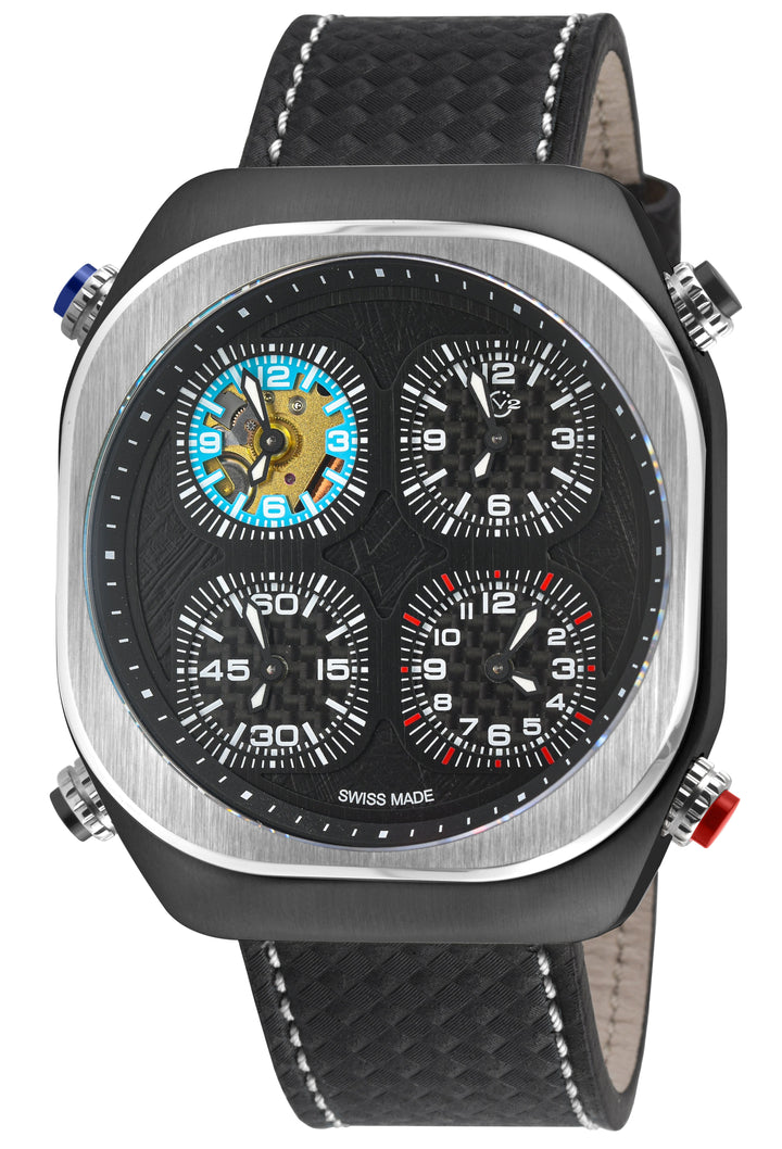 Quattro Zone GV2 Swiss Quartz, 316L Black Case, Silver Bezel, Black dial, Sub Di