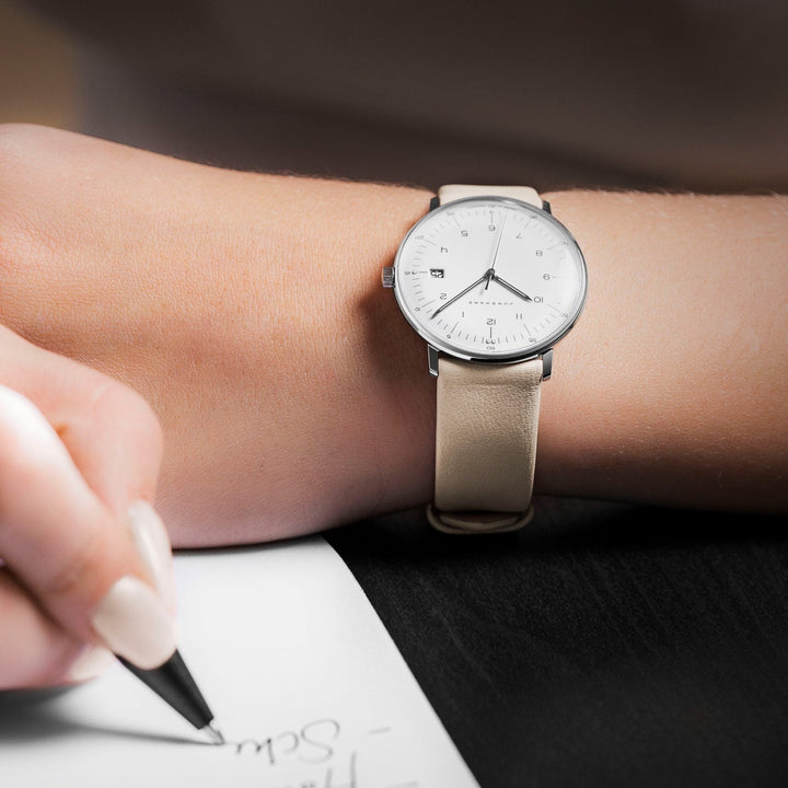 Max Bill Damen White Dial / Cream Leather Strap White Dial