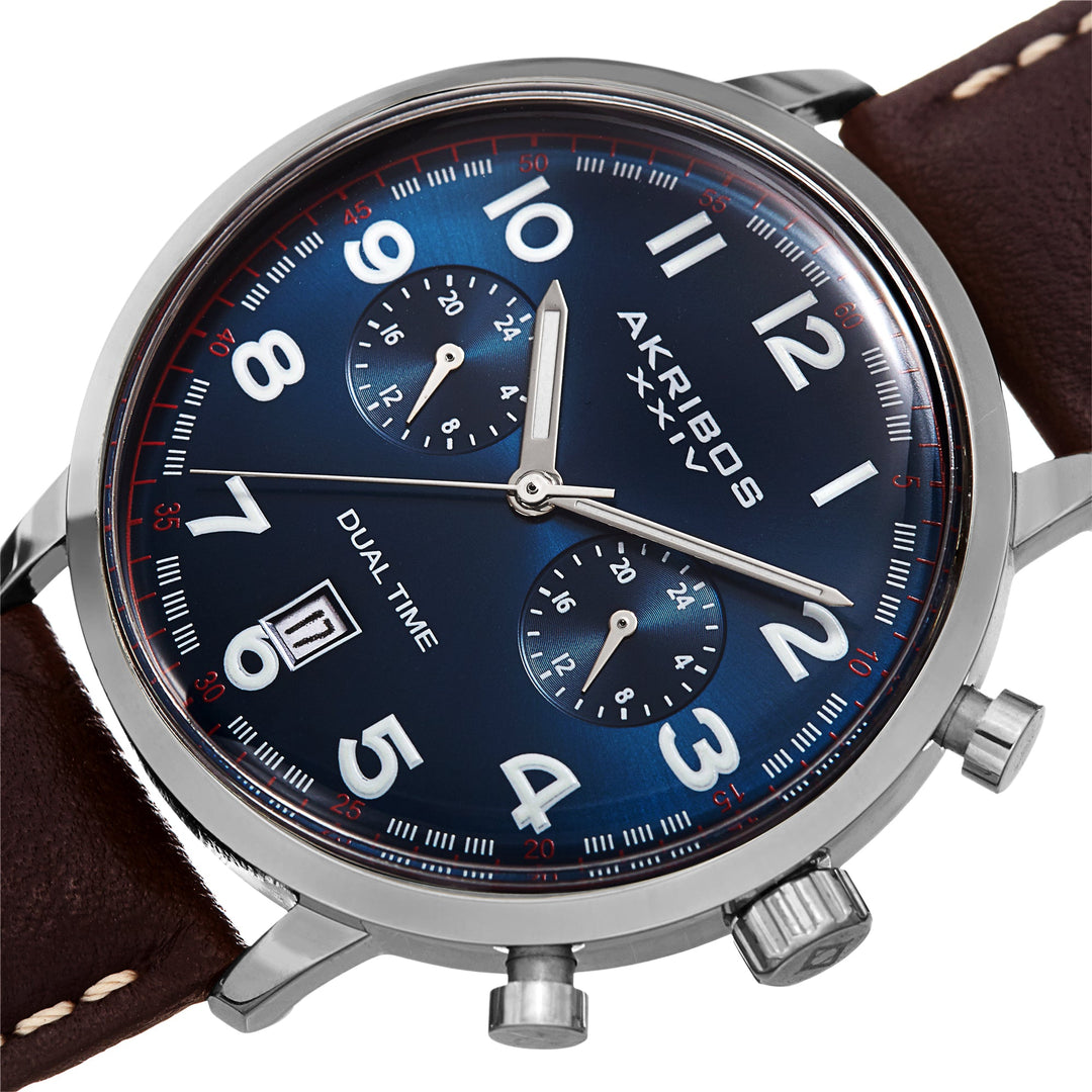 Multifunction Chronograph Silver Tone/Leather | Blue Dial