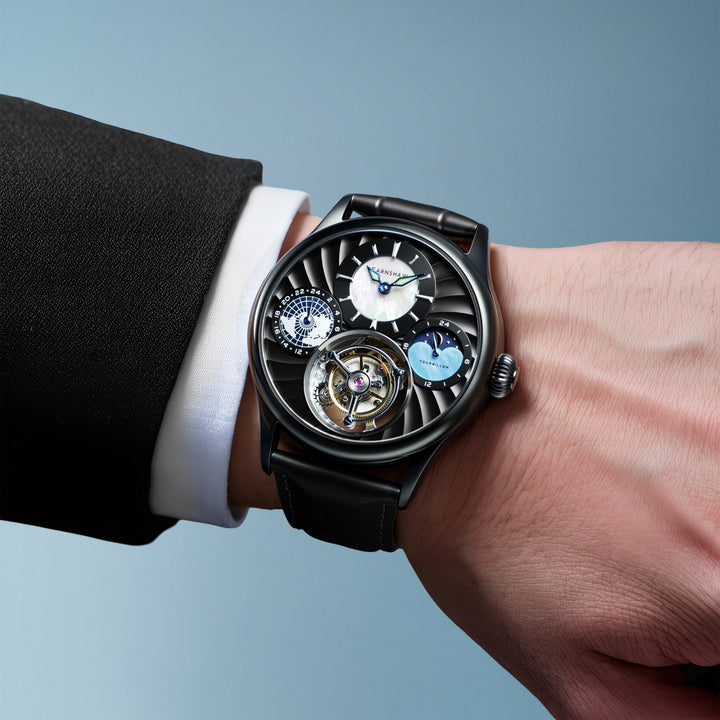 Celestial Huggins Tourbillon Mechanical Limited Edition Black / Genuine Leather 