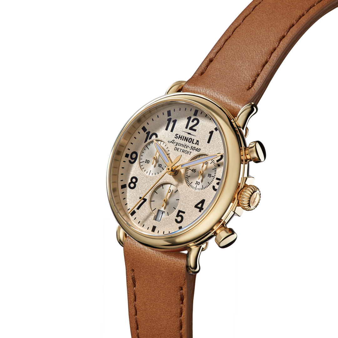 Runwell Chronograph Watch Cream Dial / Tan Leather Strap