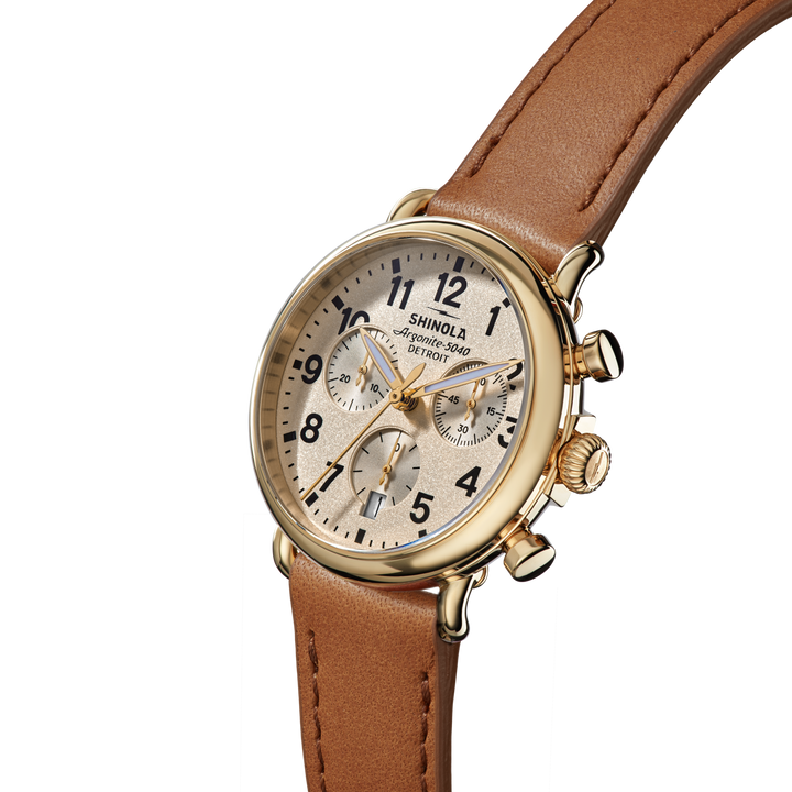 Runwell Chronograph Watch Cream Dial / Tan Leather Strap
