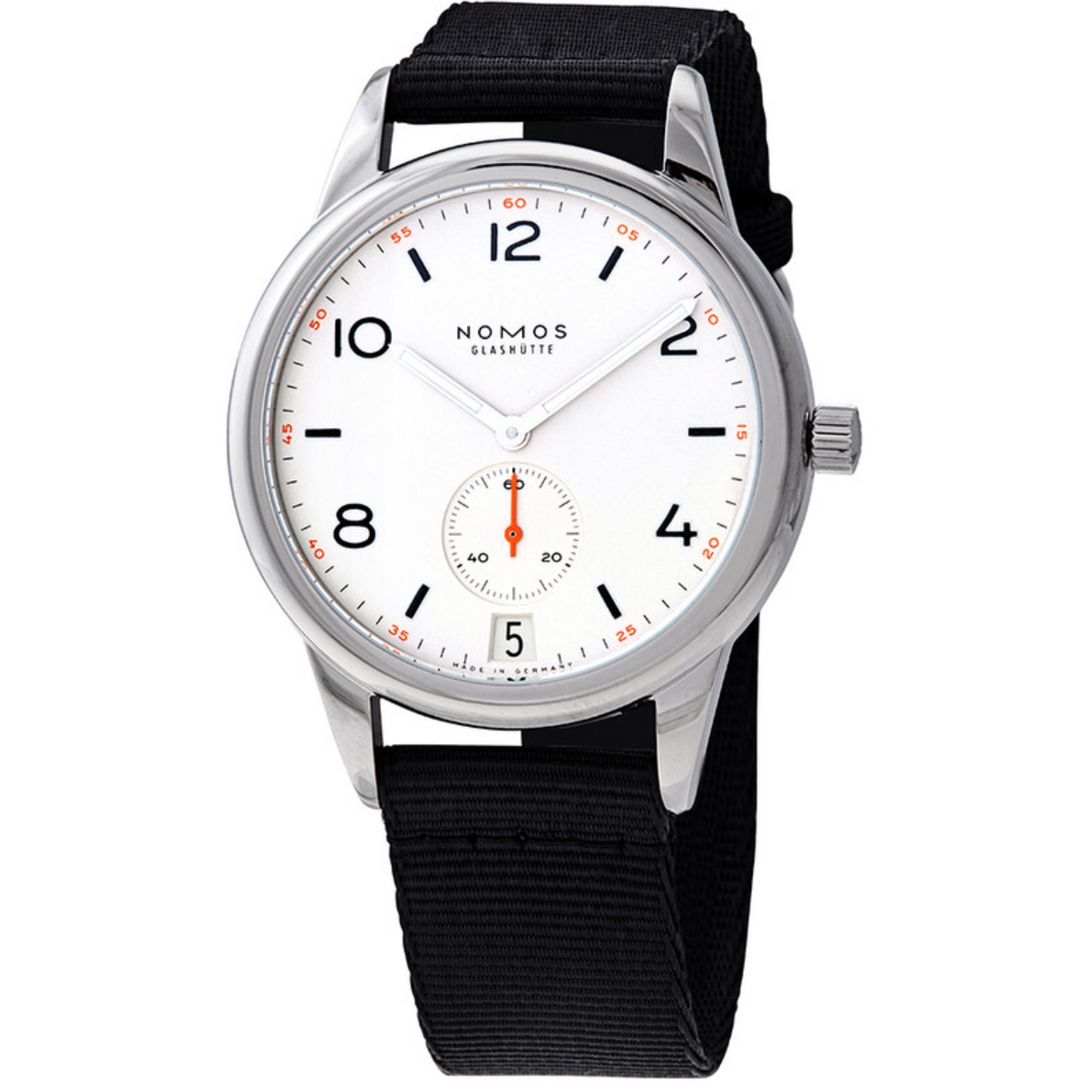 Club Automatic Date White/Blue Black Textile White Dial