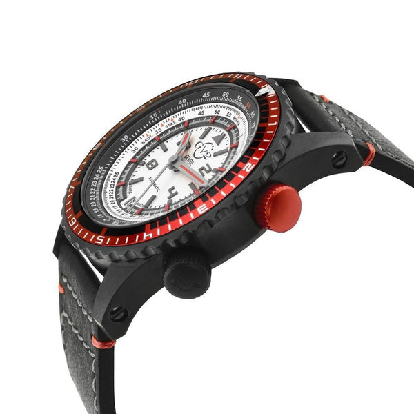 Contasecondi GV2 Contasecondi Men's Silver/Red Dial Black Calfskin Leather Watch