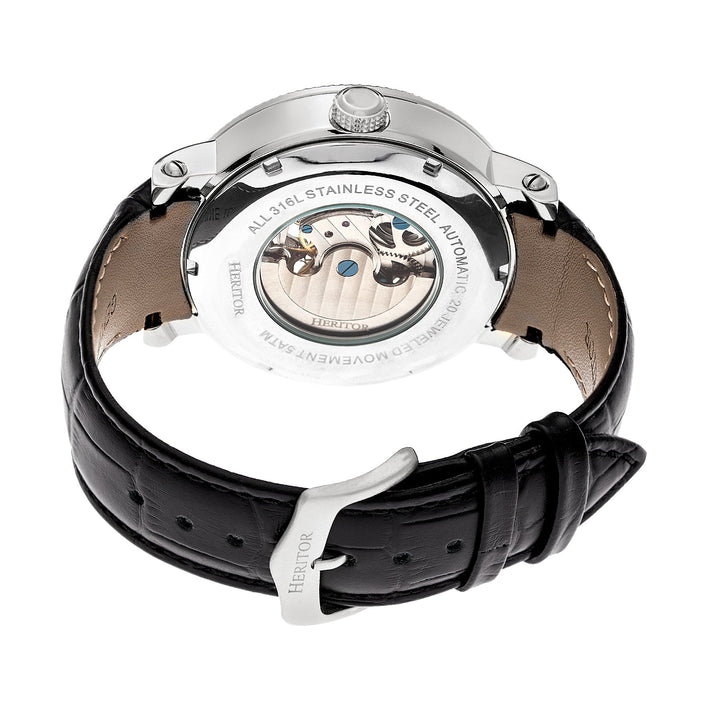 Automatic Aries Skeleton Leather Band Watch Black | Black Dial