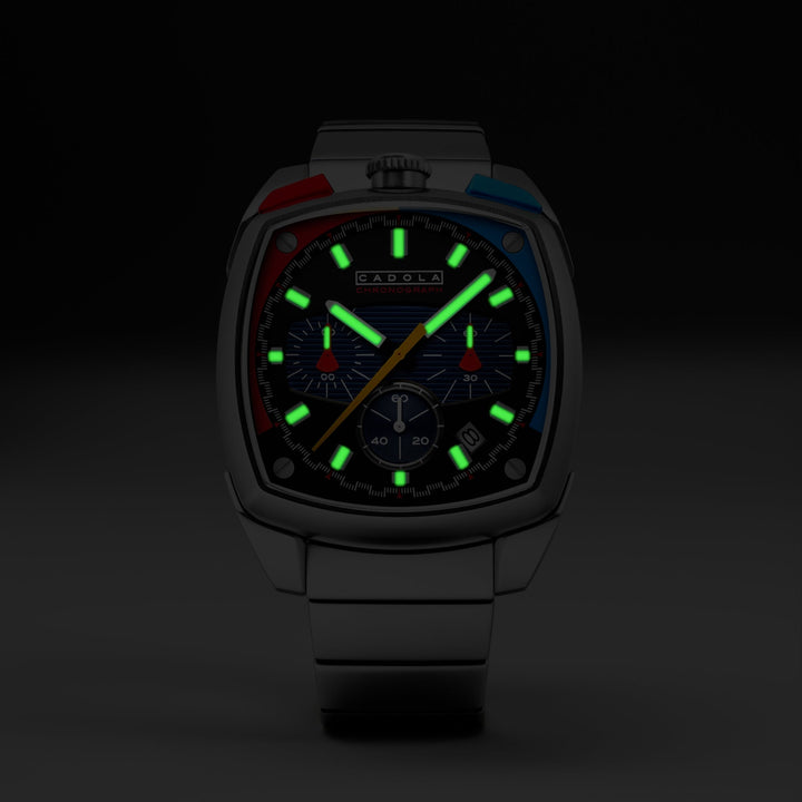 Taurus Chronograph Red & Blue / Stainless Steel | Black Dial