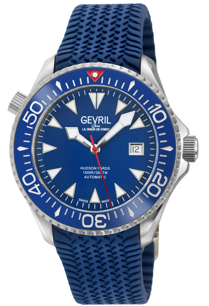 Hudson Yards - Rubber Swiss Made SW200 ceramic rotating bezel helium valve, Blue
