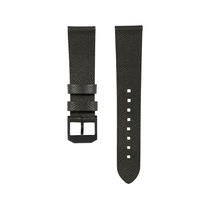 STRAP, 20mm, ITALIAN LEATHER, CROSS HATCH, IP BLACK BUCKLE, MOSS GREEN, STANDARD