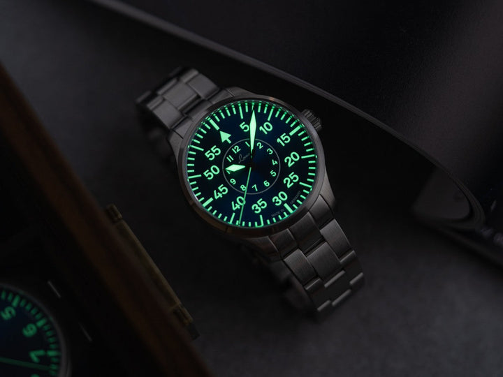 Aachen Blaue Stunde 42 MB metal strap Blue Dial